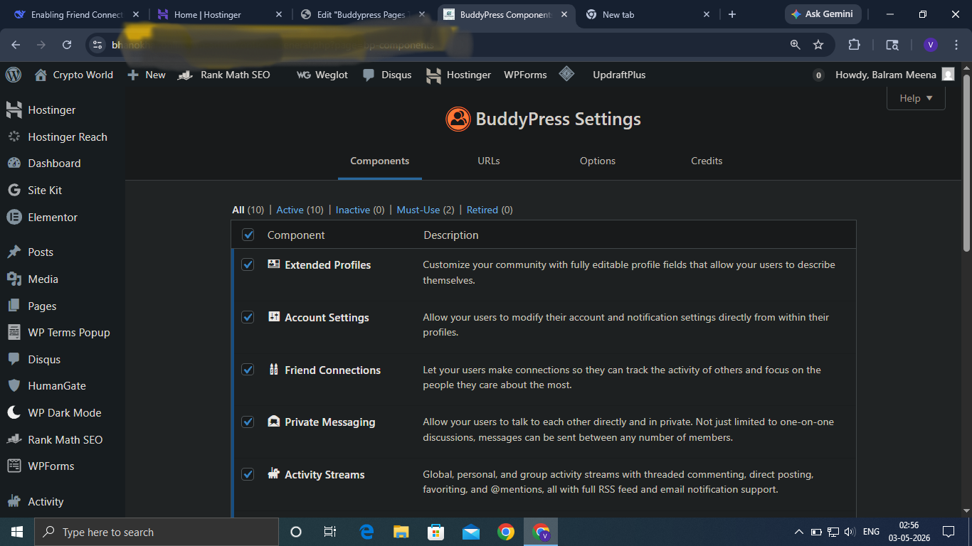 Buddypress Pages Tab not Showing.